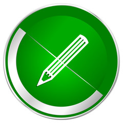 Poster - Pencil silver metallic border green web icon for mobile apps and internet.