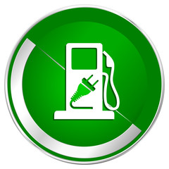 Poster - Fuel silver metallic border green web icon for mobile apps and internet.