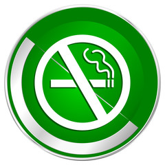 Poster - No smoking silver metallic border green web icon for mobile apps and internet.