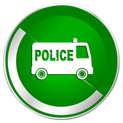 Poster - Police silver metallic border green web icon for mobile apps and internet.