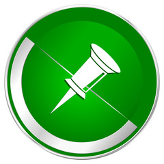 Poster - Pin silver metallic border green web icon for mobile apps and internet.