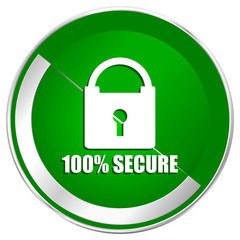 Aufkleber - Secure silver metallic border green web icon for mobile apps and internet.