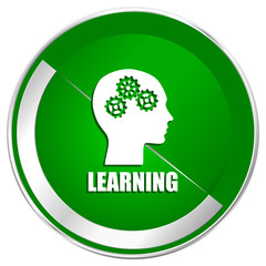Poster - Learning silver metallic border green web icon for mobile apps and internet.
