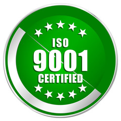 Aufkleber - Iso 9001 silver metallic border green web icon for mobile apps and internet.