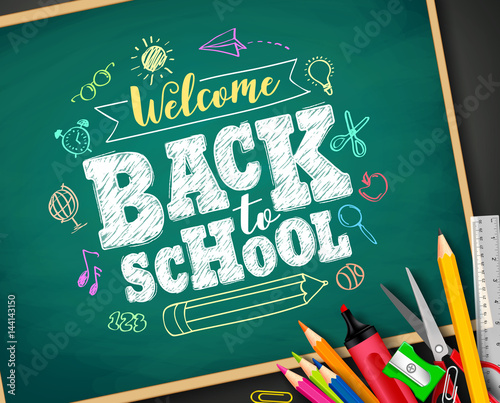Welcome Back To School Text Drawing By Colorful Chalk In