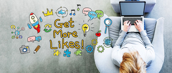 Wall Mural - get more likes text with man