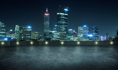 Poster - Empty asphalt roof top with modern city skyline , night scene ,Perth , Australia .