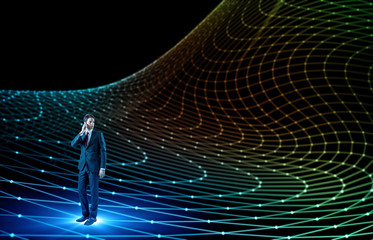 Leinwandbilder - young businessman and communication network concept. 3D rendering. abstract mixed media.