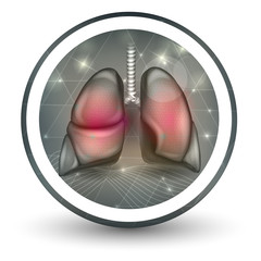 Poster - Lungs round shape icon, abstract transparent shapes and wave at the background