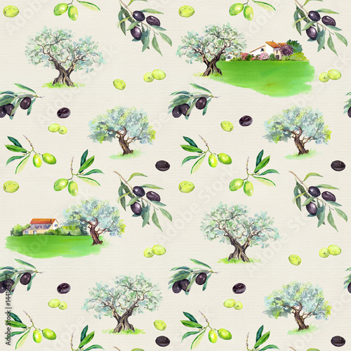 galazki-oliwne-drzewa-oliwne-domy-prowansalskie-francuski-wzor-akwarela-z-prowansji