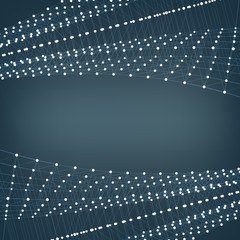 Poster - Abstract vector mesh background. Chaotically connected points and polygons flying in space. Flying debris. Futuristic technology style card. Lines, points, circles and planes. Futuristic design.