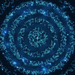 Poster - Abstract vector mesh background. Chaotically connected points and polygons flying in space. Flying debris. Futuristic technology style card. Lines, points, circles and planes. Futuristic design.