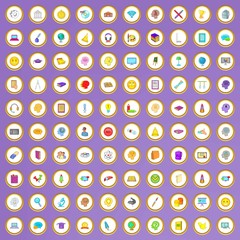 Poster - 100 online education icons set in cartoon style
