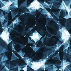 Aufkleber - Abstract vector mesh background. Chaotically connected points and polygons flying in space. Flying debris. Futuristic technology style card. Lines, points, circles and planes. Futuristic design.