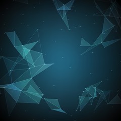 Aufkleber - Abstract vector mesh background. Chaotically connected points and polygons flying in space. Flying debris. Futuristic technology style card. Lines, points, circles and planes. Futuristic design.
