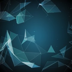 Aufkleber - Abstract vector mesh background. Chaotically connected points and polygons flying in space. Flying debris. Futuristic technology style card. Lines, points, circles and planes. Futuristic design.