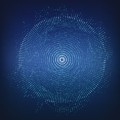 Poster - Vector abstract sphere of particles, points array. Futuristic vector illustration. Technology digital splash or explosion of data points. Spherical waveform. Cyber UI or HUD element.
