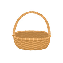 Picnic Basket Isolated On White Background. Illustration Of Empty Bamboo Basket.
