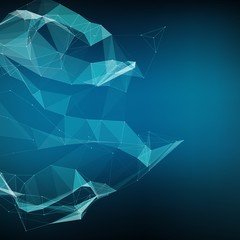 Aufkleber - Abstract vector mesh background. Chaotically connected points and polygons flying in space. Flying debris. Futuristic technology style card. Lines, points, circles and planes. Futuristic design.
