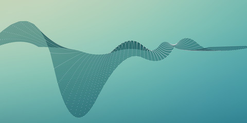 Poster - abstract vector wave mesh background. point cloud array. chaotic light waves. technological cyberspa
