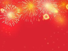 Golden Fireworks On Red Background To Celebrate On Chinese New Year
