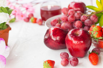 Fresh red fruit mix and juice for healthy