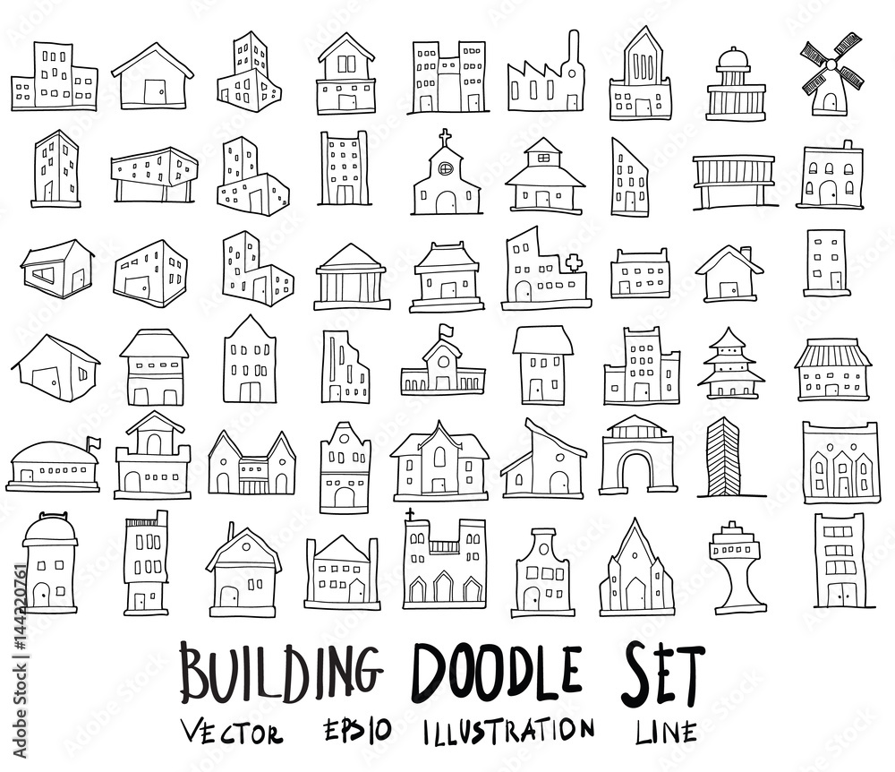 Doodle sketch type of building icons vector Illustration eps10 Stock ...