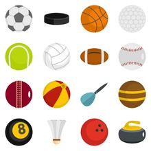Sport Balls Icons Set In Flat Style
