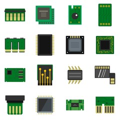Poster - Computer chips icons set in flat style