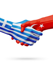 Wall Mural - Flags Greece, Turkey countries, partnership friendship handshake concept.