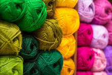 Closeup Of Colorful Wool Yarn Balls