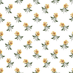 Seamless pattern with colorful roses.Floral vector background with yellow flowers.Textile texture