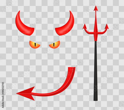 Devil Horns Trident Eyes And Tail Isolated On Transparent