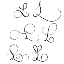 Set Of Art Calligraphy Letter L With Flourish Of Vintage Decorative Whorls. Vector Illustration EPS10