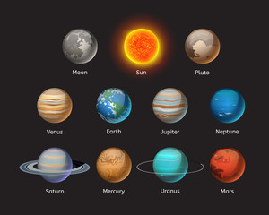 Wall Mural - High quality solar system planet galaxy astronomy earth science globe orbit star vector illustration.