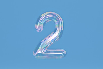 Fototapete - Bubble numeral 2 on blue background include path.3D illustration.