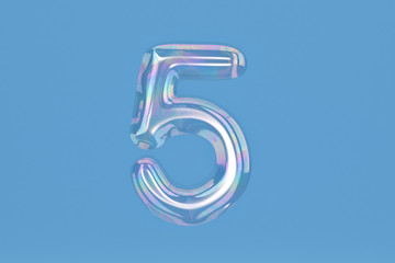 Fototapete - Bubble numeral 5 on blue background include path.3D illustration.