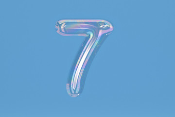 Fototapete - Bubble numeral 7 on blue background include path.3D illustration.