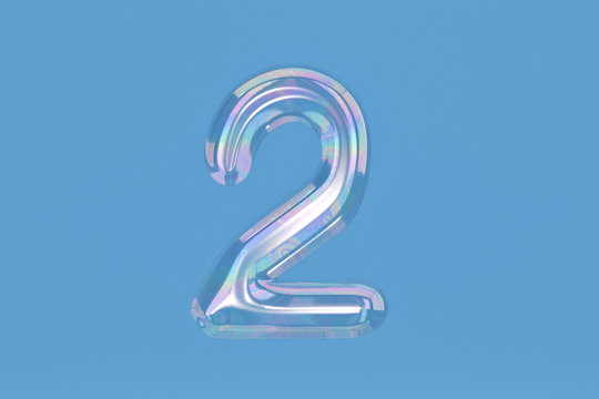 Bubble numeral 2 on blue background include path.3D illustration.