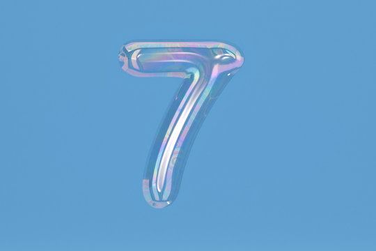 Bubble numeral 7 on blue background include path.3D illustration.