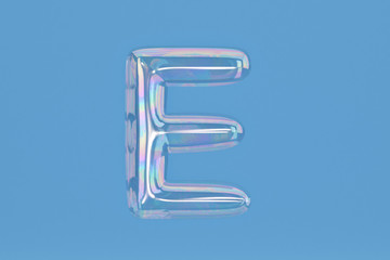 Fototapete - Bubble alphabet E on blue background include path.3D illustration.