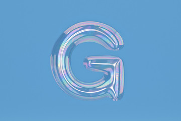 Fototapete - Bubble alphabet G on blue background include path.3D illustration.