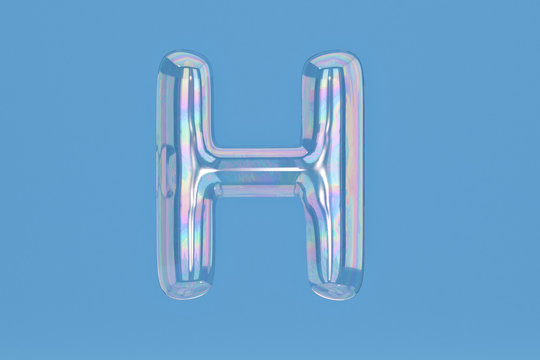 Bubble alphabet H on blue background include path.3D illustration.