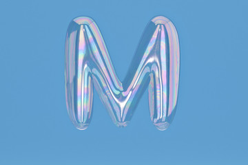Fototapete - Bubble alphabet M on blue background include path.3D illustration.