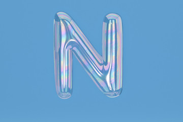 Fototapete - Bubble alphabet N on blue background include path.3D illustration.