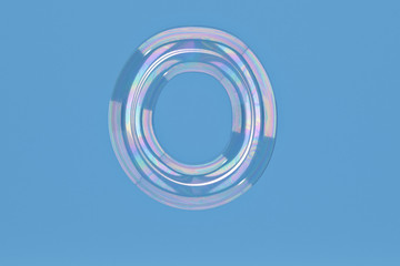 Fototapete - Bubble alphabet O on blue background include path.3D illustration.
