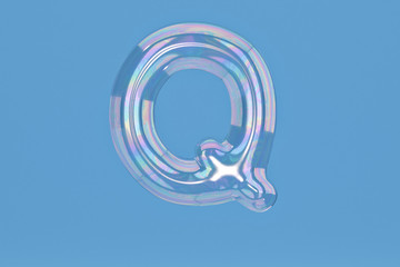 Fototapete - Bubble alphabet Q on blue background include path.3D illustration.