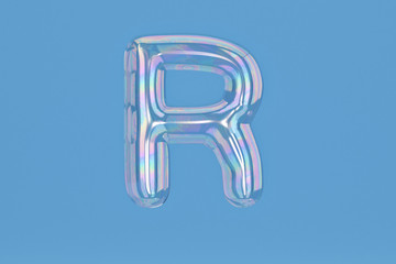 Fototapete - Bubble alphabet R on blue background include path.3D illustration.