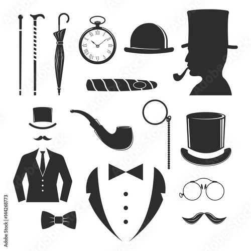 Cuadros en Lienzo Vintage style design hipster gentleman vector illustration black silhouette design mustache element