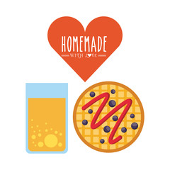 Poster - juice glass and waffles icon over white background. homemade with love concept. colorful design. vector illustration